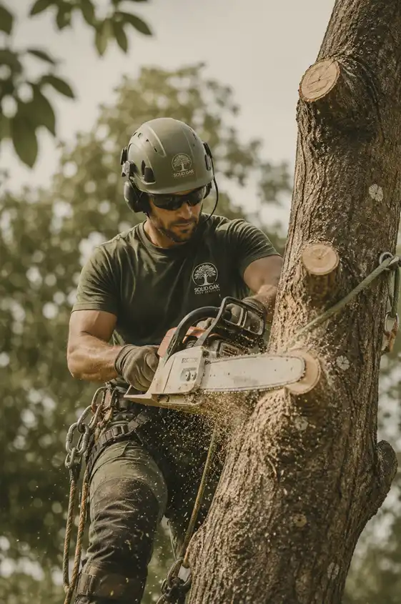 Arborist removing a tree with a chainsaw